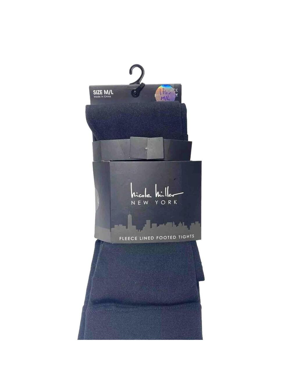 Women’s Black Fleece-Lined Footed Tights 1 Pair M/L Nicole Miller Pantyhose New